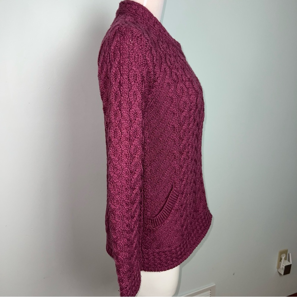 Aran Crafts Ireland Super Soft Merino Wool Celtic Knit Zip Cardigan Sweater M - Picture 9 of 15